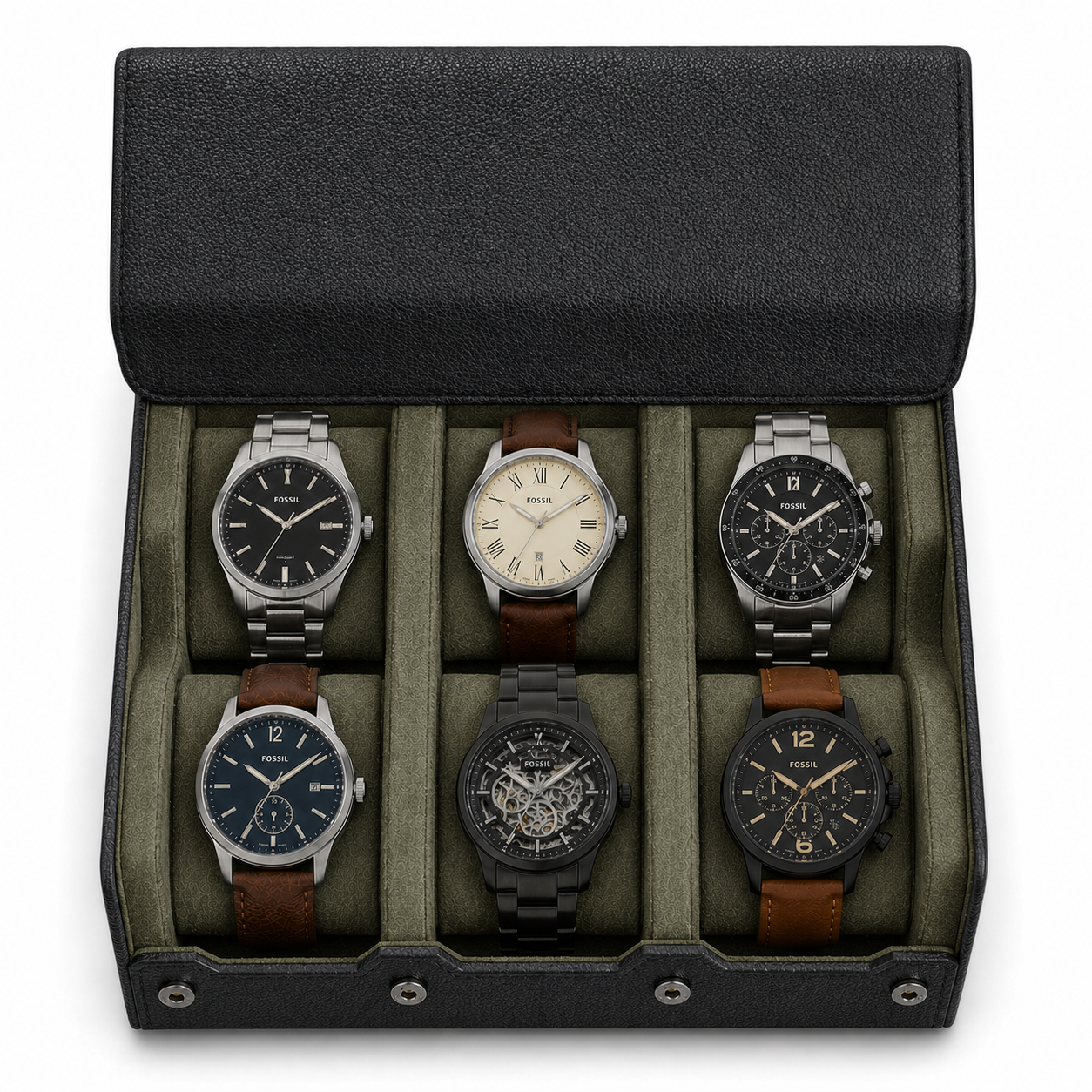 Hexagon Black/Olive 6 slot Watch case
