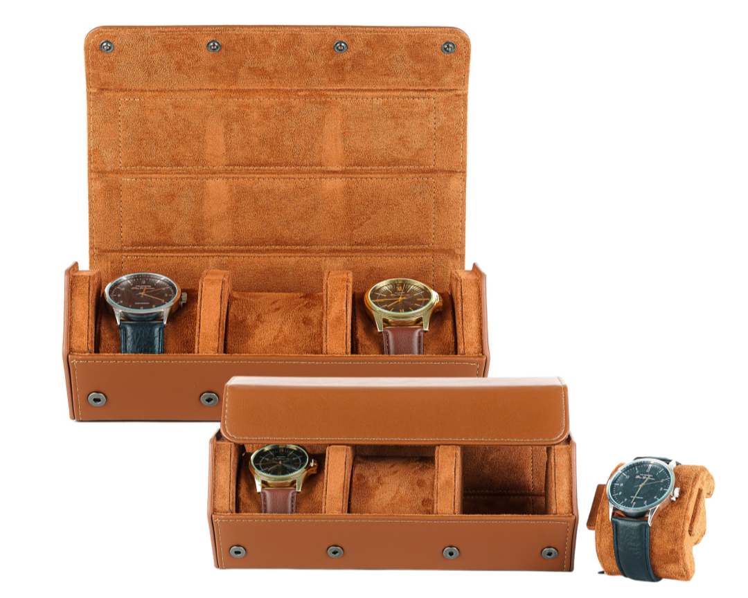 Brown Hexagon 3slot watch case (Free Engraving)