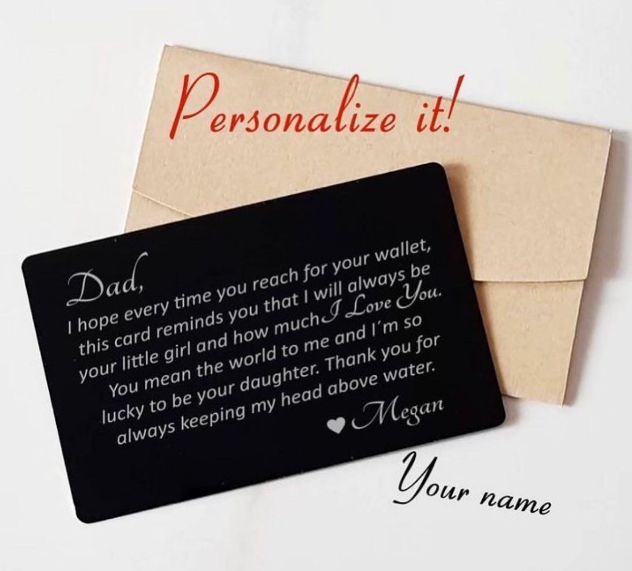 Engraved Metal cards (150 letters max) - NO WALLET