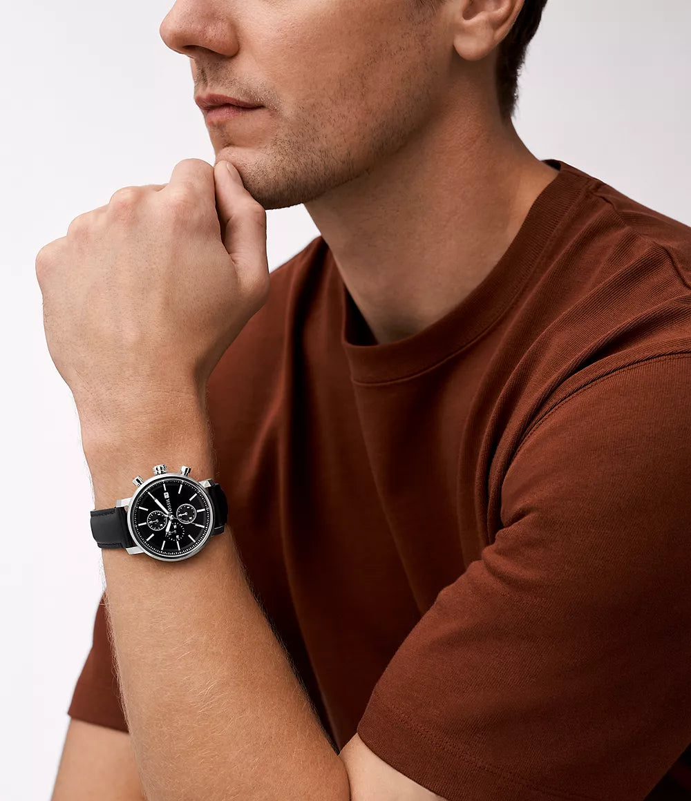 Fossil Rhett multifunction black leather watch
(with free engraving)