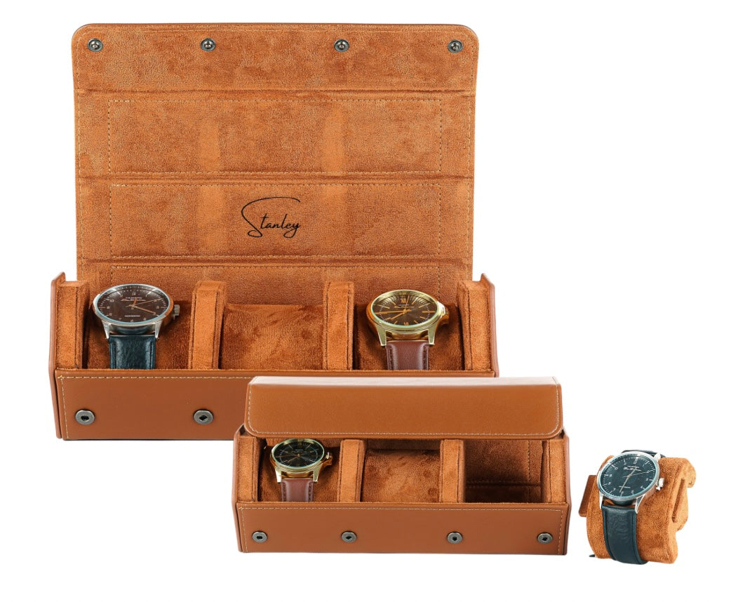 Brown Hexagon 3slot watch case (Free Engraving)