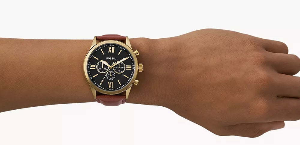 Engraved Fossil Flynn Brown Leather watch