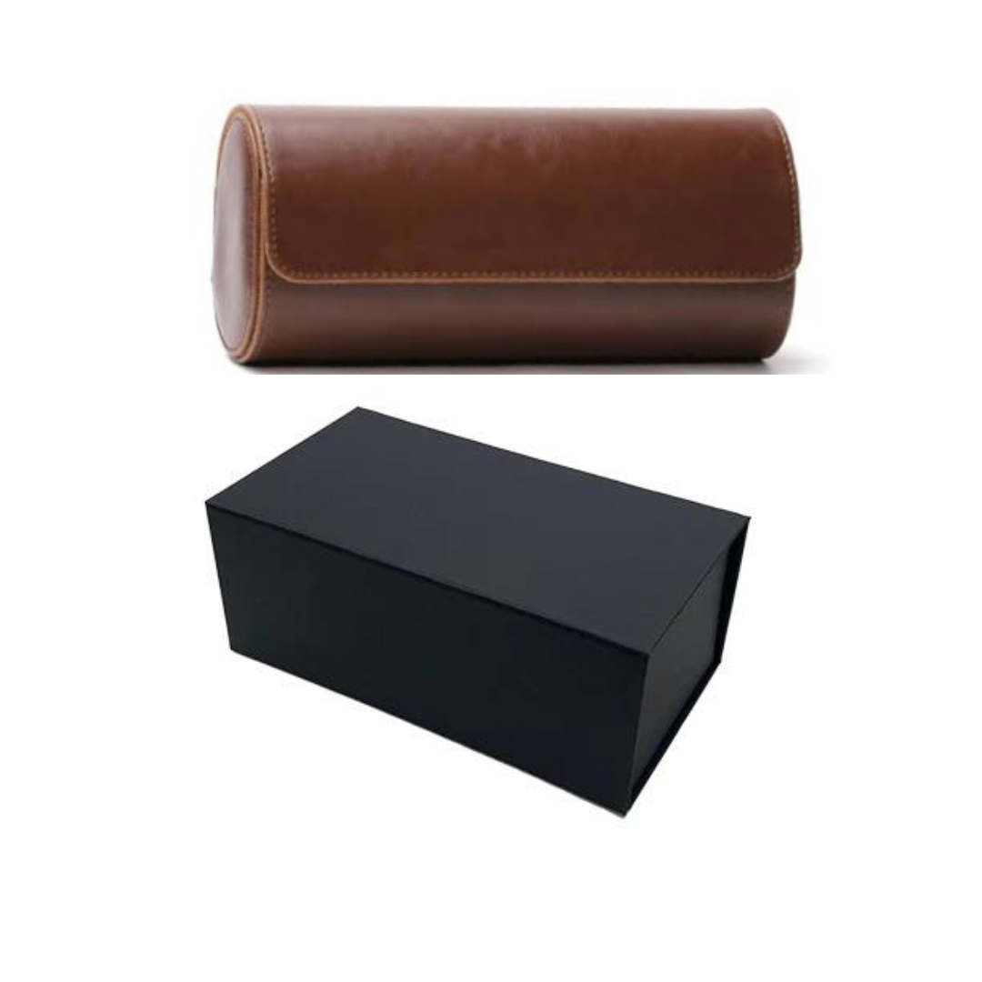 Brown 3-slot Engraved Watch roll