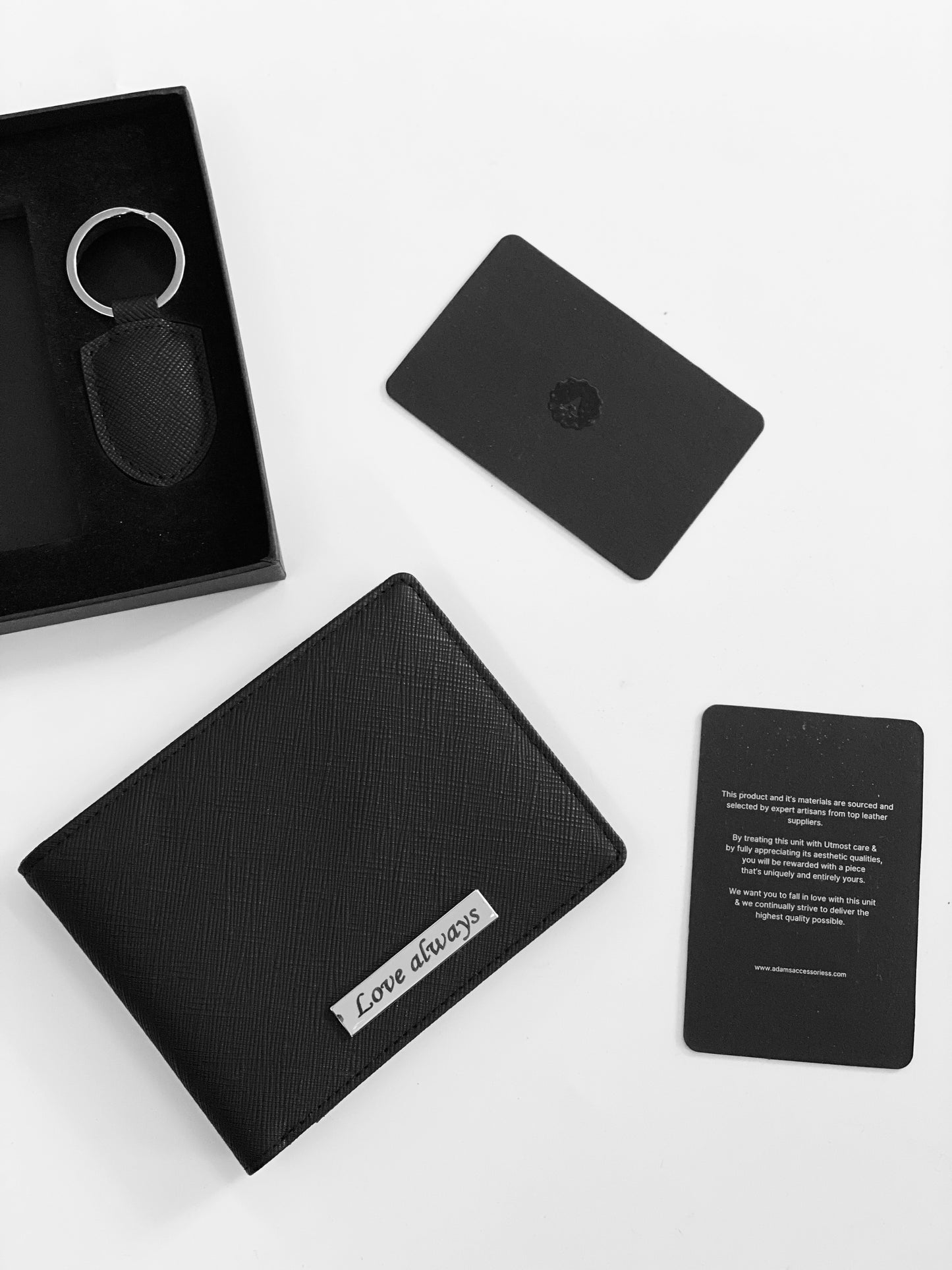 The Engraved Saffiano Leather Wallet & Keychain set