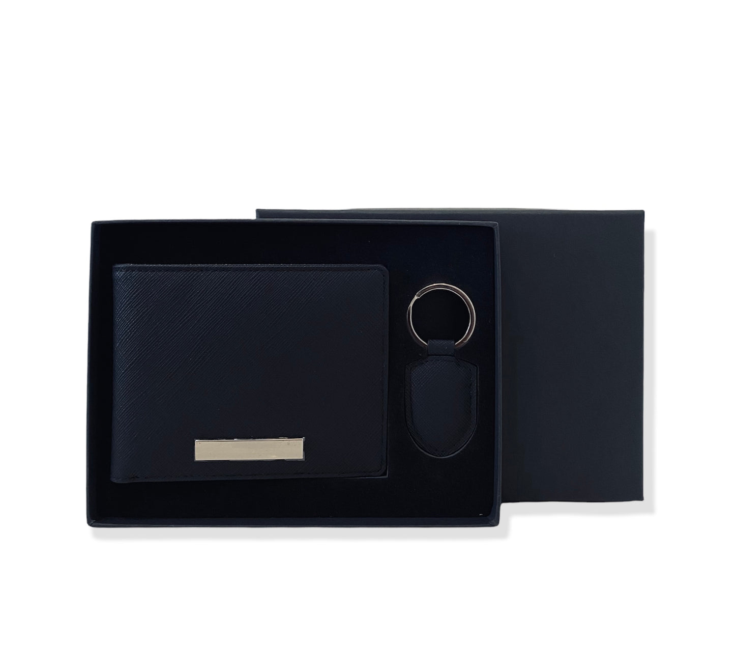 The Engraved Saffiano Leather Wallet & Keychain set