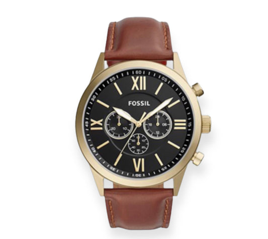 Engraved Fossil Flynn Brown Leather watch