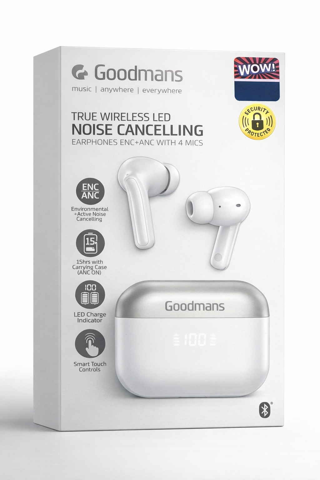 Goodmans True Wireless LED Metallic Earphones Active Noise Cancelling