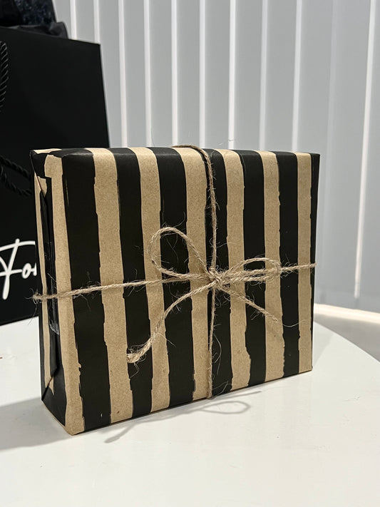 Black & Kraft striped Gift Wrap (wrapping only, box not included)