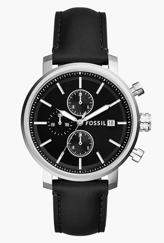 Fossil Rhett Multifunction Black LiteHide™ Leather Watch (with free engraving)