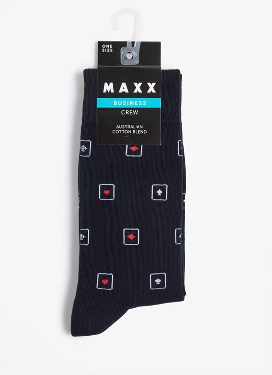 Maxx Australian cotton blend printed crew business socks 1