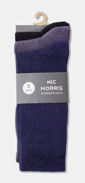 Nic Morris Men's Business Sock 3 Pack Black Charcoal Navy