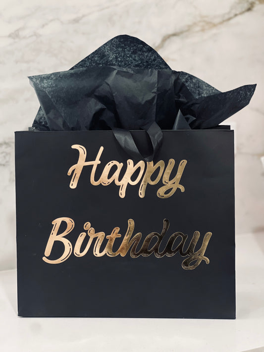 Gold & Black Happy Birthday Giftbag - Large