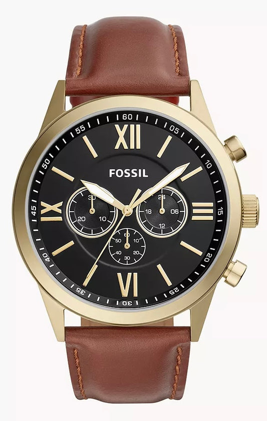 Engraved Fossil Flynn Brown Leather watch