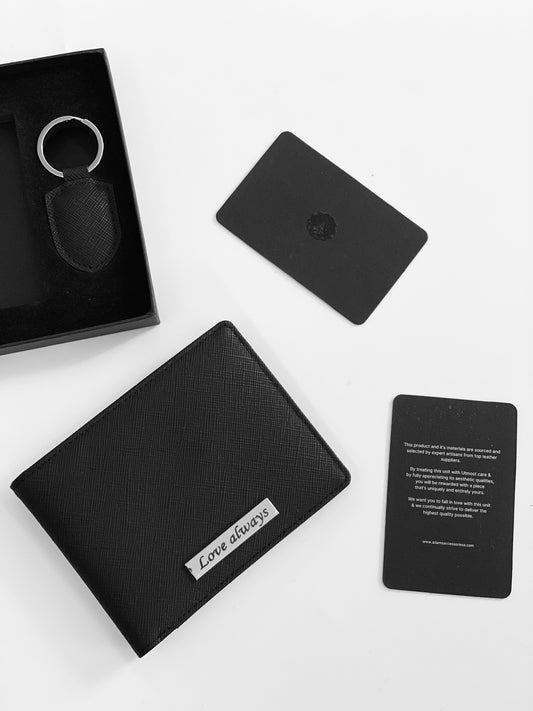 The Engraved Saffiano Leather Wallet  & Keychain set